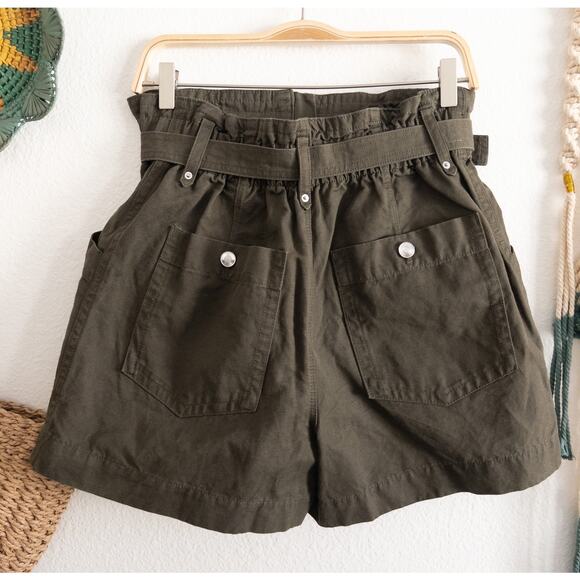 Banana Republic Cotton Linen Blend Khaki Green Paperbag Belted Shorts - Picture 4 of 7
